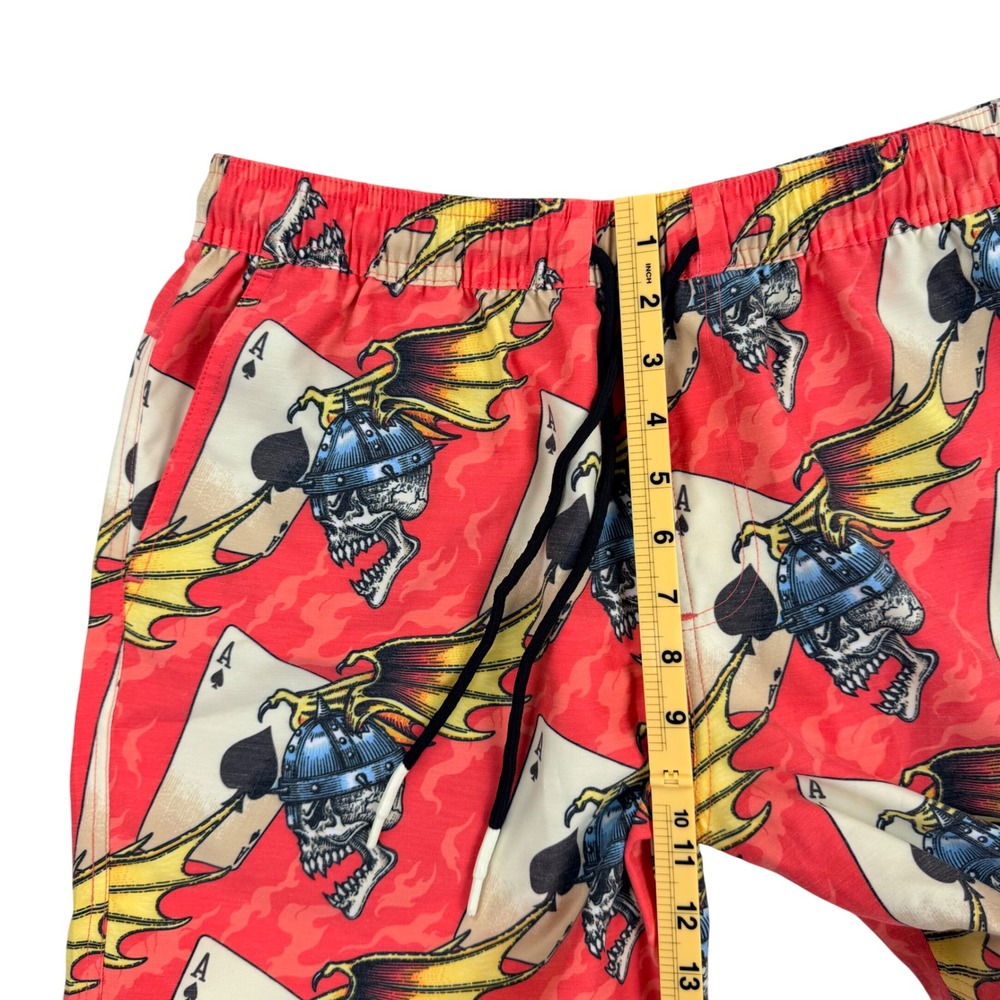 Lost Board Shorts‎ Mens Medium Red Polyester Cotton Skull Ace of Spades Graphic - Picture 9 of 10